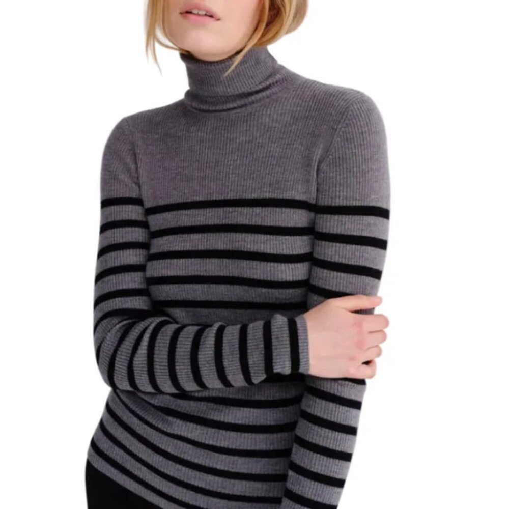 Birgitte Herskind Bob Gray Striped Merino Wool Turtleneck Sweater Sz Small